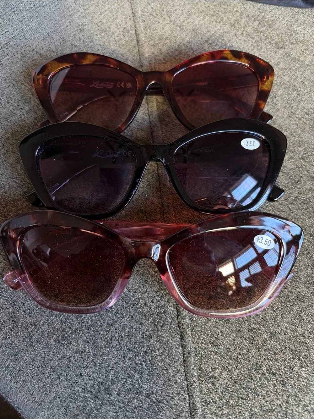 Ladeesee Cat Eye Prescription Bifocal +3.50 Sunglasses Lot of 3